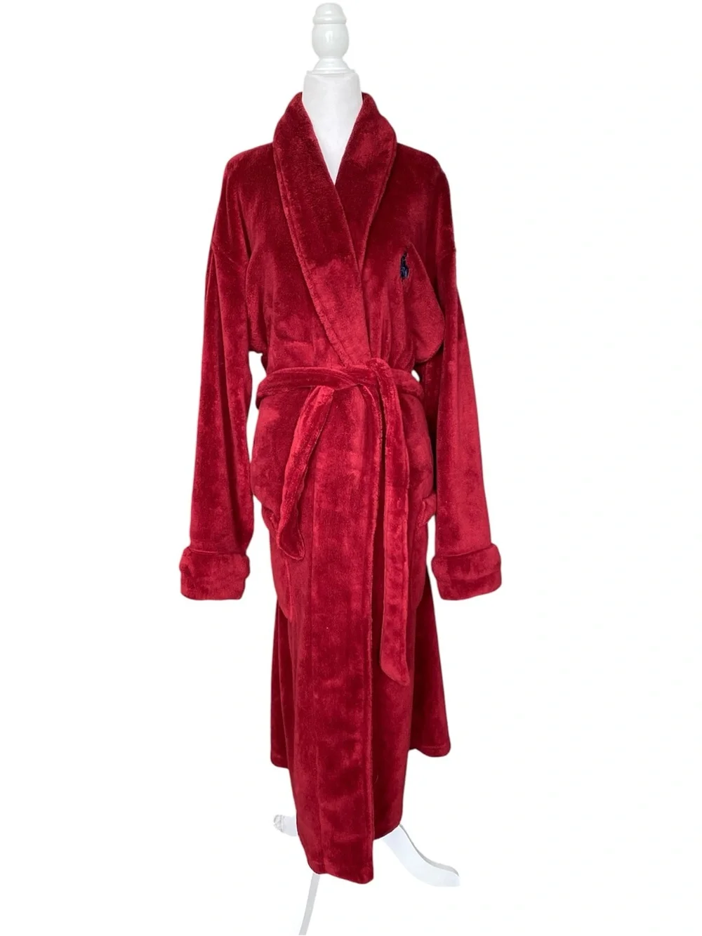Ralph Lauren Deep Red Plush Shawl Robe with Belt